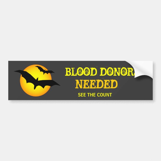 Halloween Fladdermus Blood Donator behöver Bumper  Bildekal (Framsidan)