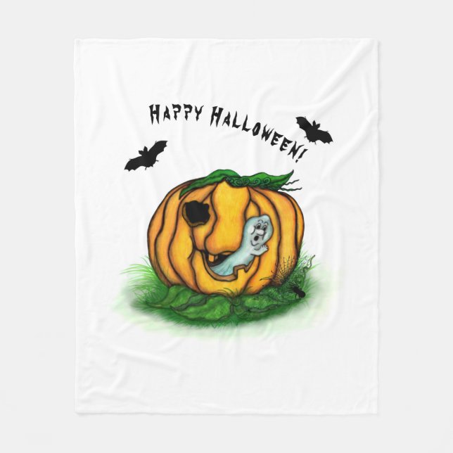 Halloween, Fladdermus, Ghost och Spider Fleecefilt (Framsidan)