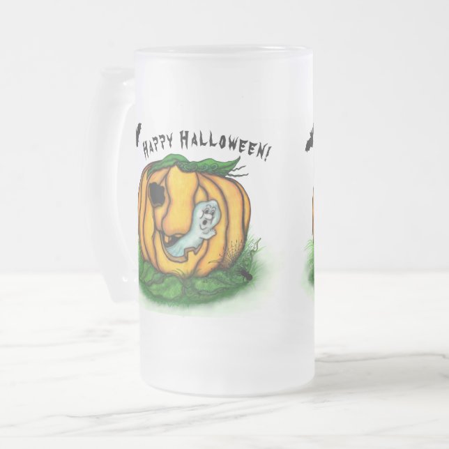 Halloween, Fladdermus, Ghost och Spider Frostat Ölglas (Framsida vänster)