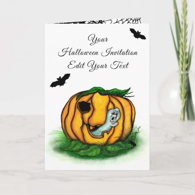 Halloween, Fladdermus, Ghost och Spider Inbjudan (Framsida)