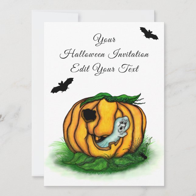 Halloween, Fladdermus, Ghost och Spider Inbjudningar (Framsida)