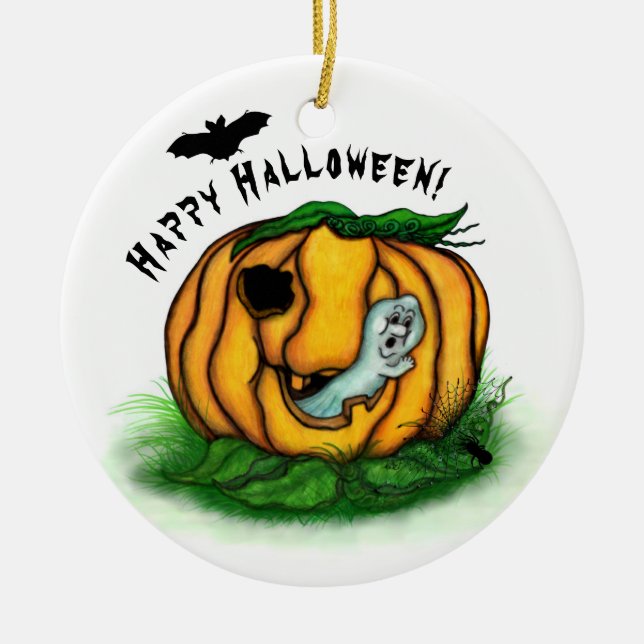 Halloween, Fladdermus, Ghost och Spider Julgransprydnad Keramik (Framsidan)