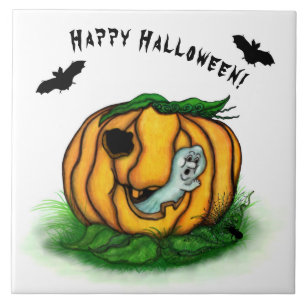Halloween, Fladdermus, Ghost och Spider Kakelplatta