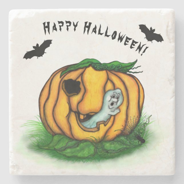 Halloween, Fladdermus, Ghost och Spider Stenunderlägg (Framsidan)