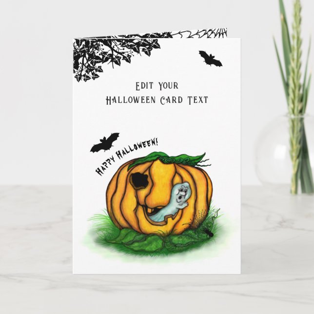 Halloween, Fladdermus, Ghost och Spider Tack Kort (Framsida)