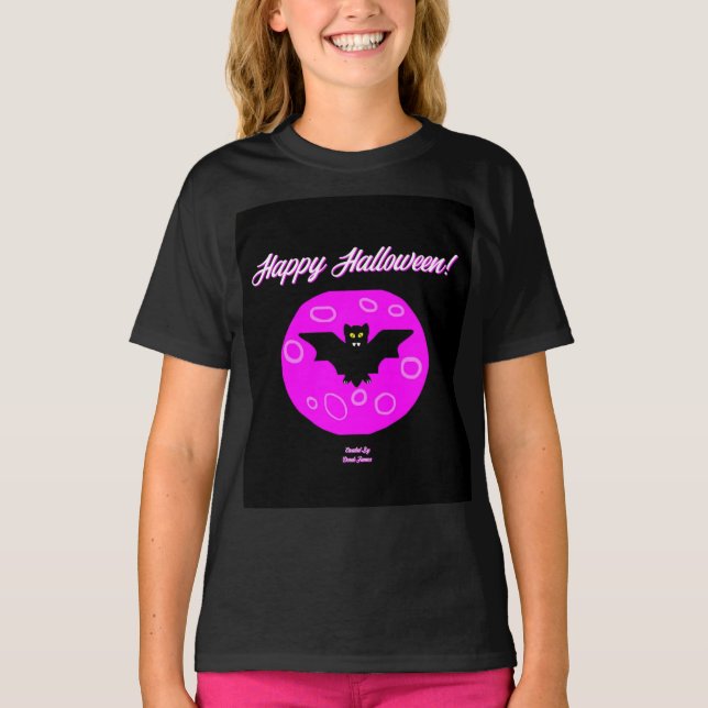 Halloween Fladdermus Girls Black Basic T Shirt (Framsida)