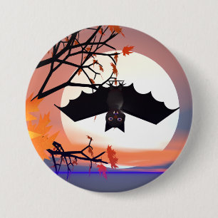 Halloween Fladdermus i Träd Knapp
