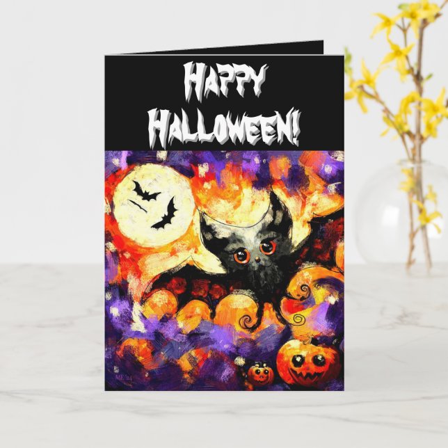 Halloween Fladdermus & Jack-O-Lanternor, Personlig Kort (Gul blomma)