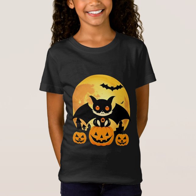 Halloween Fladdermus Karaktär Pumpa Scen Stil T Shirt (Framsida)