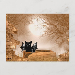 Halloween fladdermus-katt vykort
