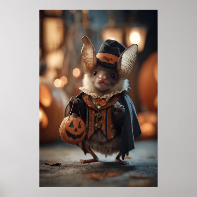 Halloween Fladdermus Konsttryck Whimsical Kostym,  Poster (Framsidan)