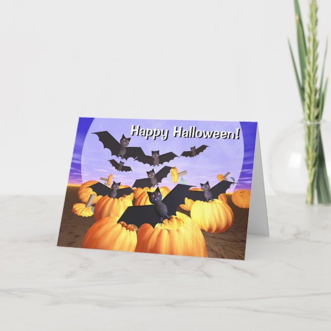 Halloween Fladdermus och Pumpkins Card Kort (Framsida)