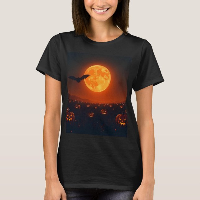 Halloween Fladdermus Över Fält 🌕 T Shirt (Framsida)