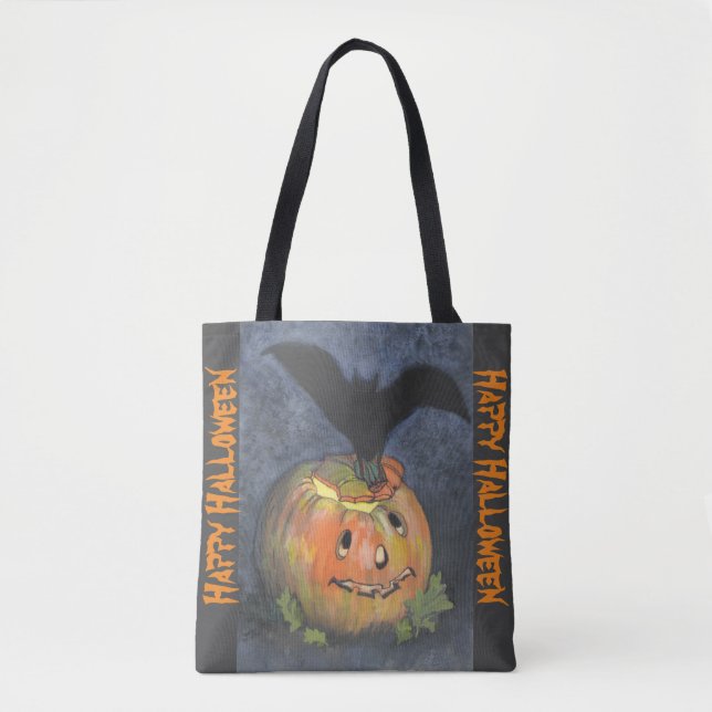 Halloween Fladdermus & Pumpkin Designad Tote Bag Tygkasse (Framsida)