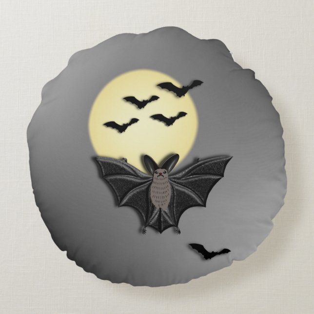 Halloween Fladdermus Rund Kudde (Baksidan)