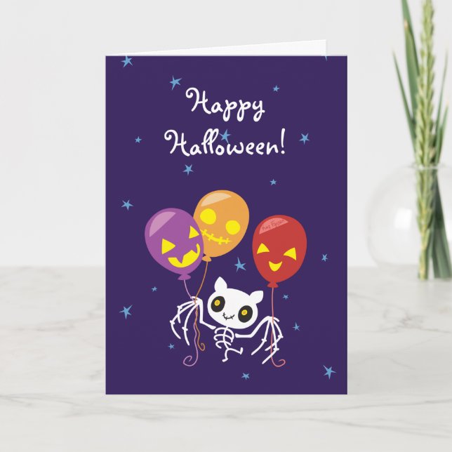 Halloween Fladdermus Skeleton som flyger med ballo Kort (Framsida)