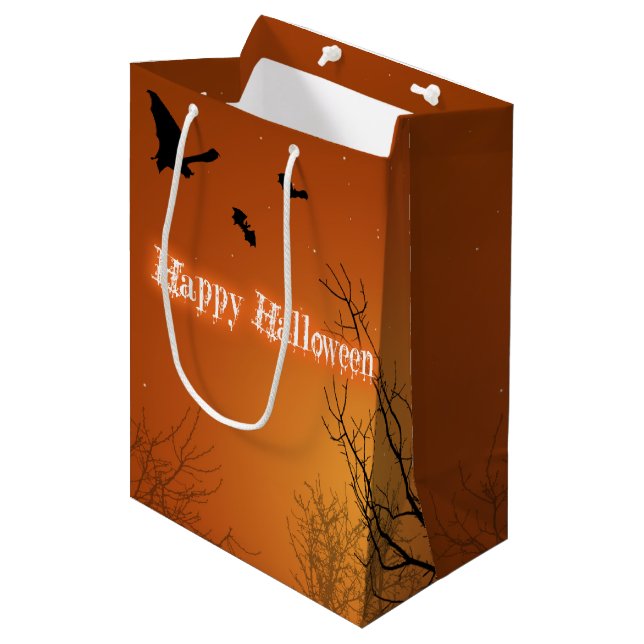 Halloween Fladdermus & Träd - Medium Gift Bag (Framsidan Vinklad)