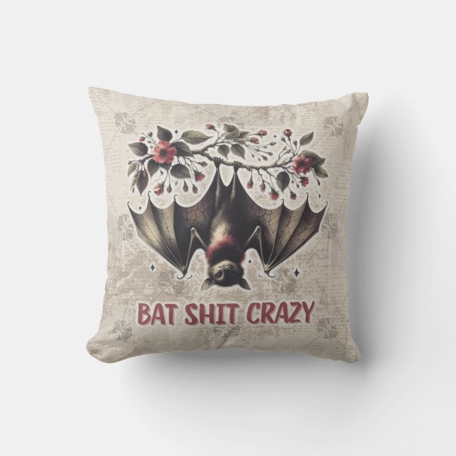 Halloween Fladdermus Vintage Blommigt för dubbelsi Kudde (Framsida)