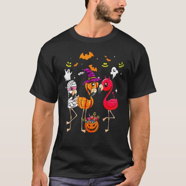Halloween Flamingo Flamingoween Häxa Vampire Mumie T Shirt (Framsida)