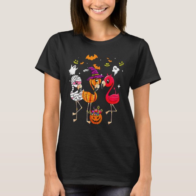 Halloween Flamingo Flamingoween Häxa Vampire Mummi T Shirt (Framsida)