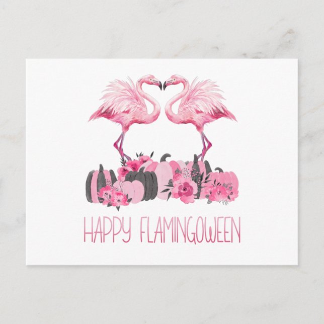 Halloween Flamingo Happy Flamingoween Watercolor Vykort (Framsida)