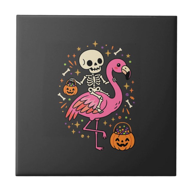 Halloween Flamingo Skelett Socker Bucket Vektor De Kakelplatta (Framsidan)