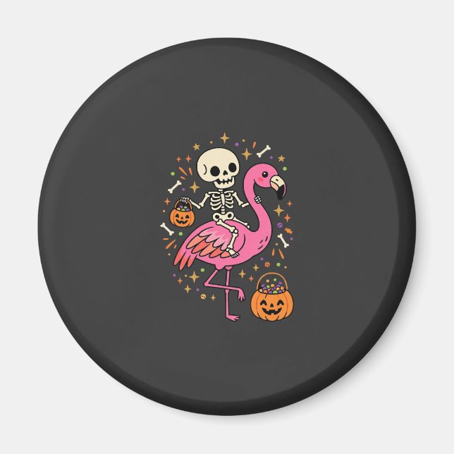 Halloween Flamingo Skelett Socker Bucket Vektor De Magnet (Framsidan)