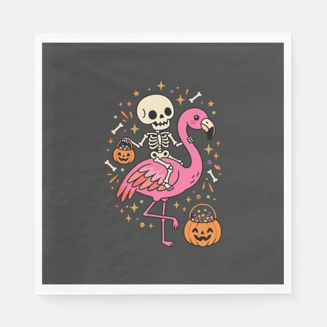 Halloween Flamingo Skelett Socker Bucket Vektor De Pappersservett (Framsidan)