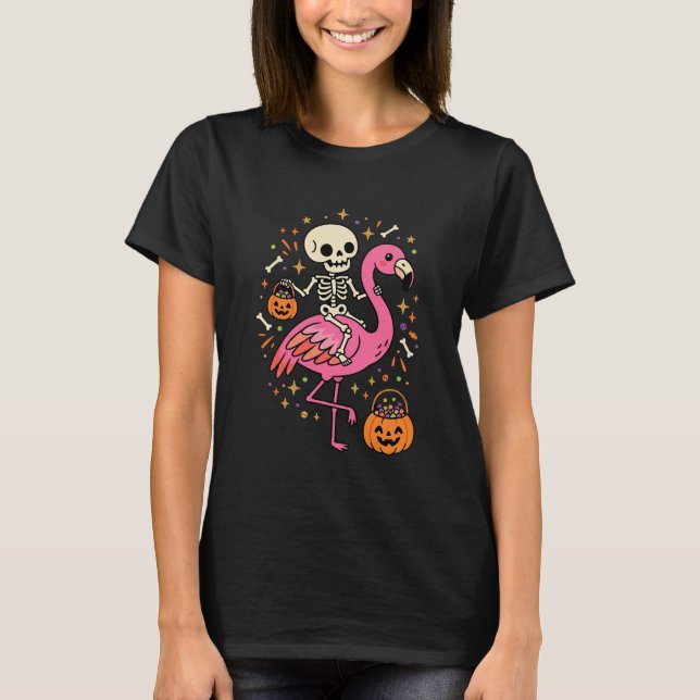 Halloween Flamingo Skelett Socker Bucket Vektor De T Shirt (Framsida)