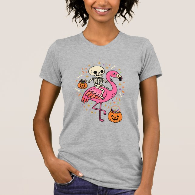Halloween Flamingo Skelett Socker Bucket Vektor De T Shirt (Framsida)