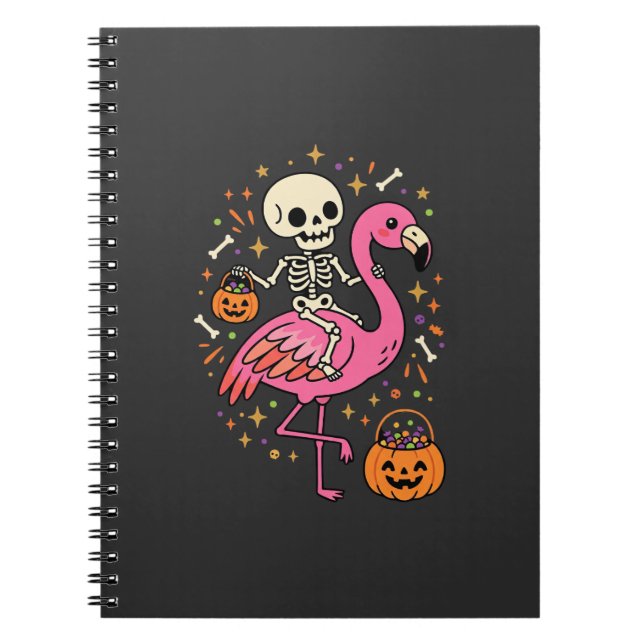 Halloween Flamingo Skelett Sockerdosa Vektor De Anteckningsbok (Framsidan)