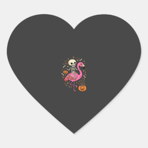 Halloween Flamingo Skelett Sockerdosa Vektor De Hjärtformat Klistermärke