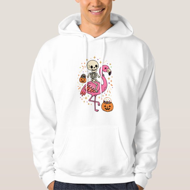 Halloween Flamingo Skelett Sockerdosa Vektor De Hoodie (Framsida)