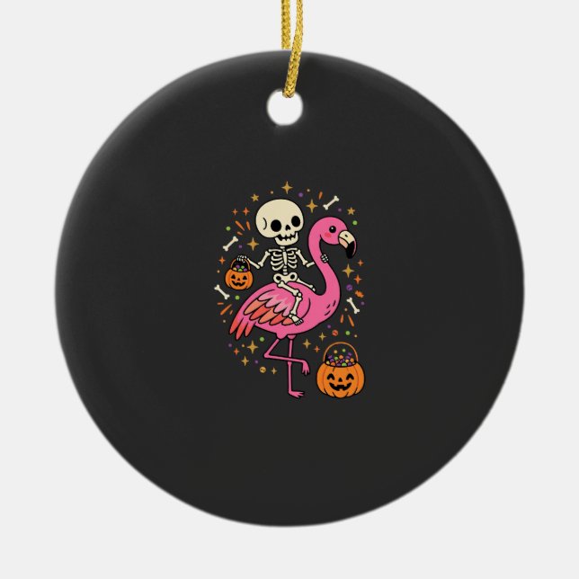Halloween Flamingo Skelett Sockerdosa Vektor De Julgransprydnad Keramik (Framsidan)