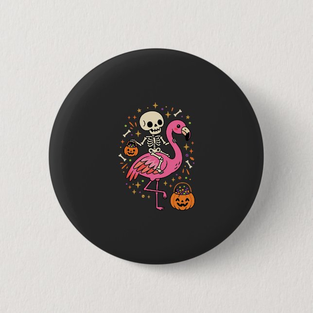 Halloween Flamingo Skelett Sockerdosa Vektor De Knapp (Framsida)