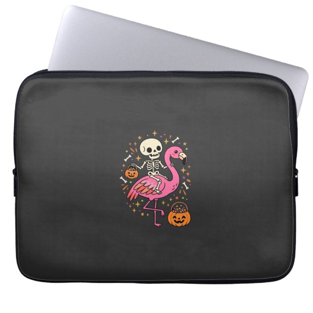 Halloween Flamingo Skelett Sockerdosa Vektor De Laptop Fodral (Framsidan)