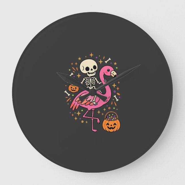 Halloween Flamingo Skelett Sockerdosa Vektor De Stor Klocka (Framsida)