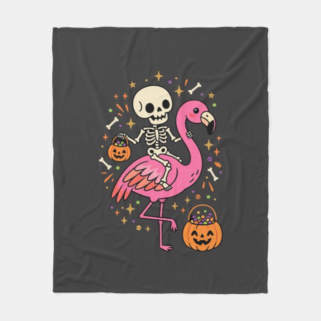 Halloween Flamingo Skelett Sockerhink Vektor De Fleecefilt (Framsidan)