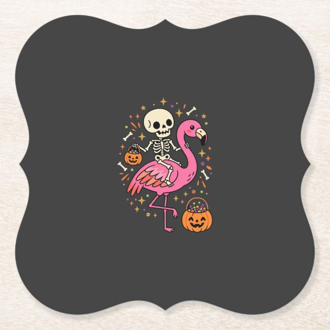 Halloween Flamingo Skelett Sockerhink Vektor De Underlägg Papper (Framsida)