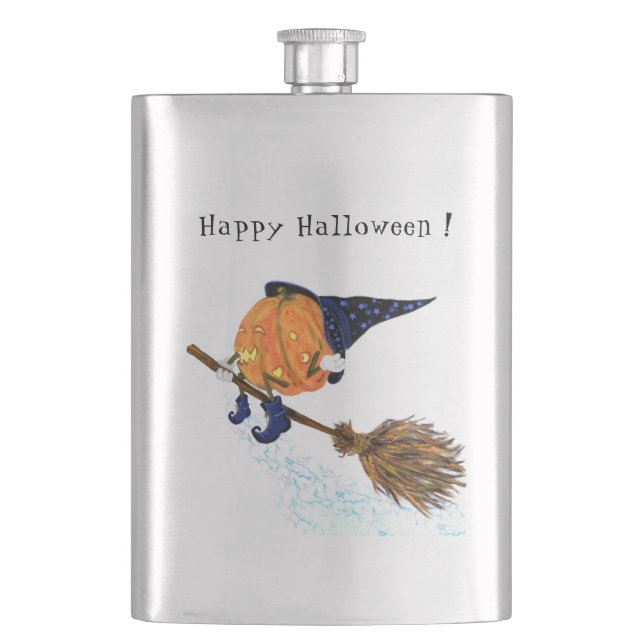 Halloween Flask Witch Pumpkin Flies Broom Fickplunta (Framsidan)