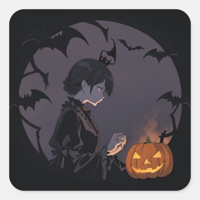 halloween-flicka fyrkantigt klistermärke (Framsida)