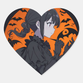halloween-flicka hjärtformat klistermärke