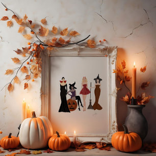 Halloween-flickor, mode-sketch, häxor poster