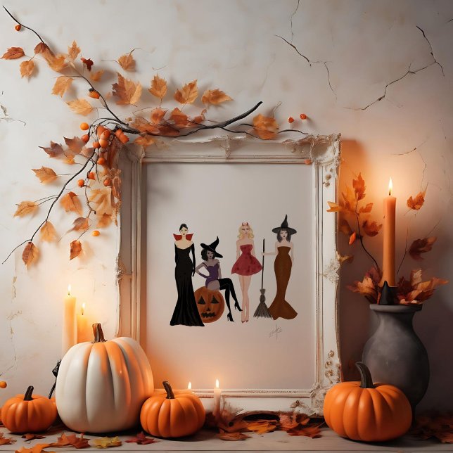 Halloween-flickor, mode-sketch, häxor poster (Skapare uppladdad)