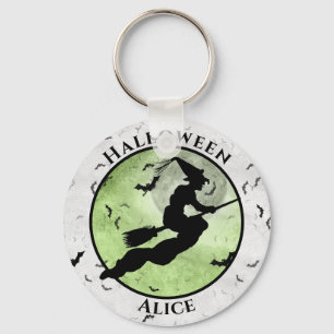 Halloween Flies Black Witch Silhouette Grönt Nyckelring