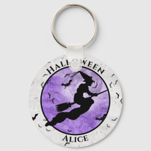 Halloween Flies Black Witch Silhouette Lila Nyckelring