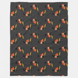 Halloween Flies Cute Witch med Broom Charcol Fleecefilt