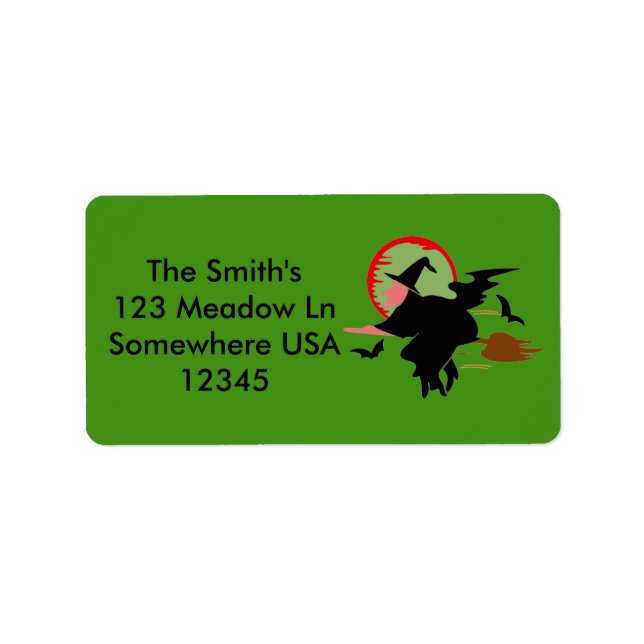 Halloween Flies Witch Adressetikett (Framsidan)