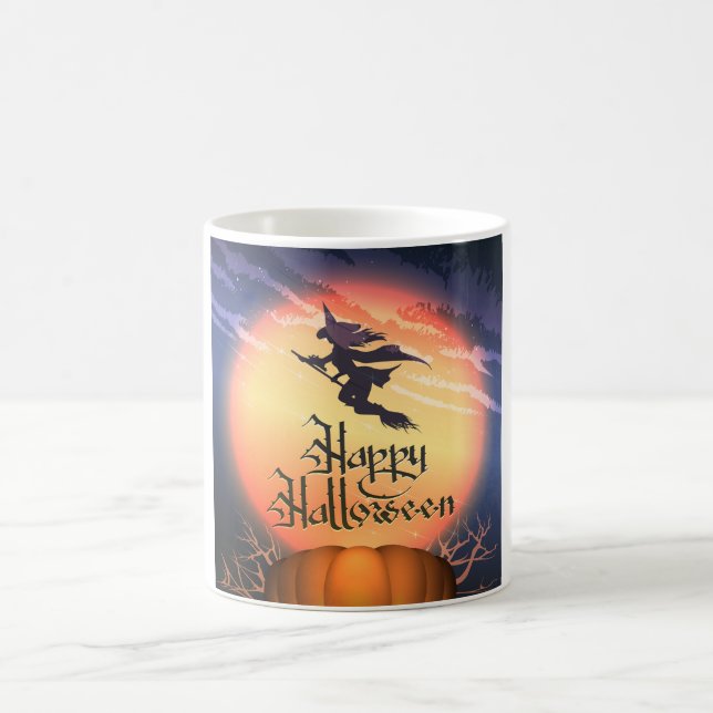 Halloween Flies Witch Broom Pumpkin Coffee Mugg (Center)