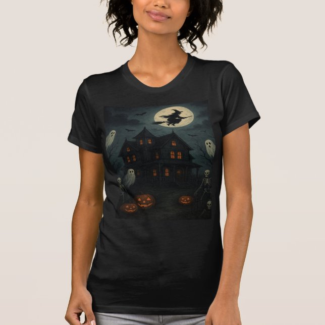 Halloween Flies Witch T-Shirt (Framsida)